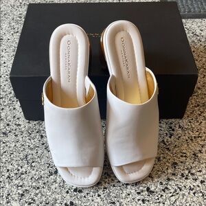 Donna Karan White Leather Mules